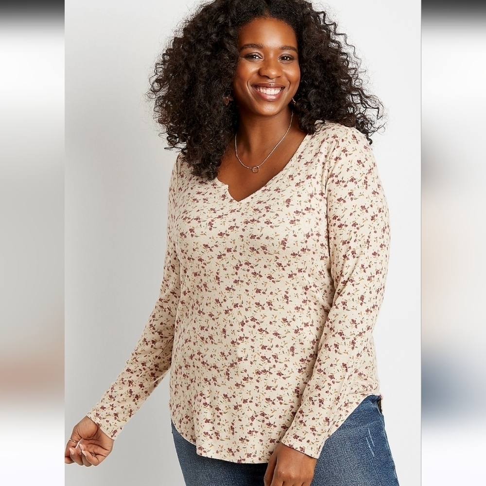 Maurices Ditzy Floral Split Neck Cozy Tee